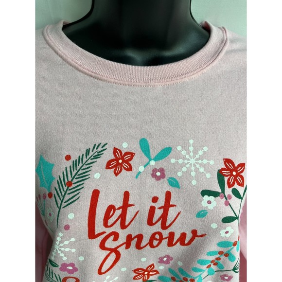 Jerzees Let It Snow Pink Christmas Sweater Crewneck Size S Barbiecore Holidays - Picture 4 of 8